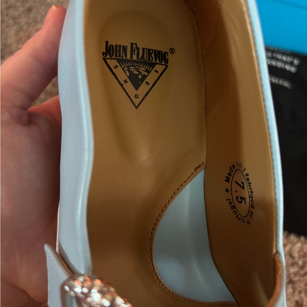 John Fluevog Zeal Blue Leather Mary Jane Ballet Flats - Picture 4 of 5